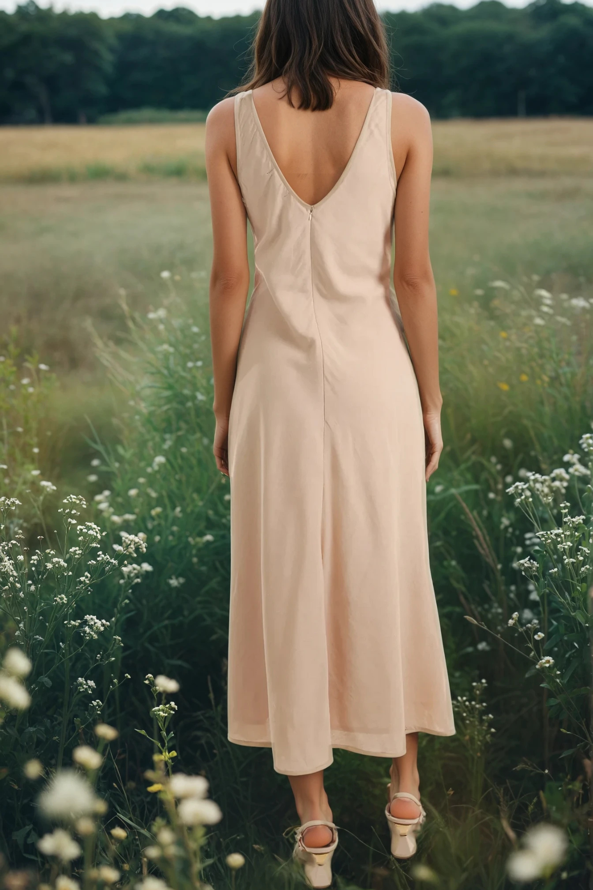 Bias Cut Midi Dress Stone