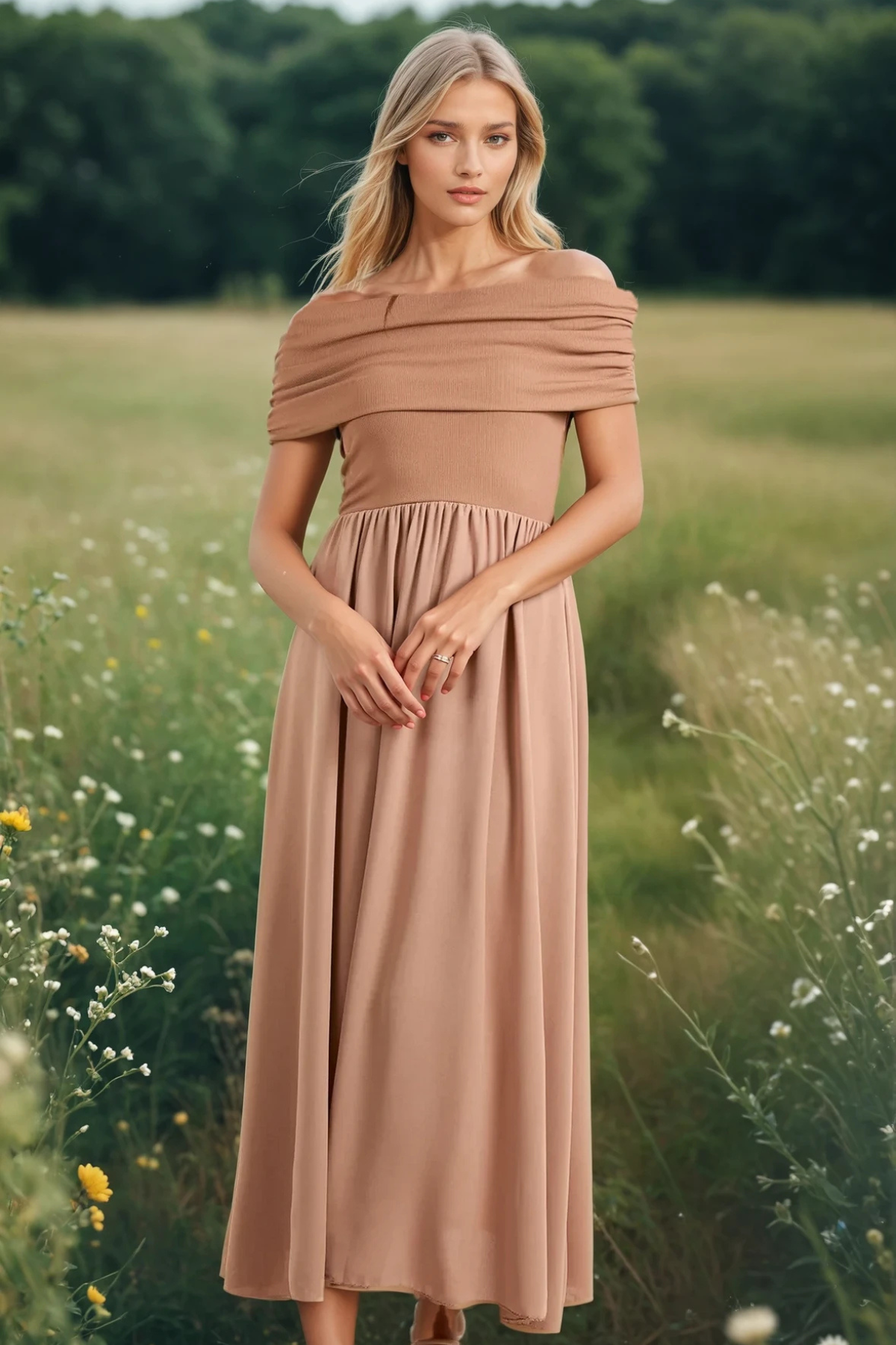Bardot Midi Dress Caramel