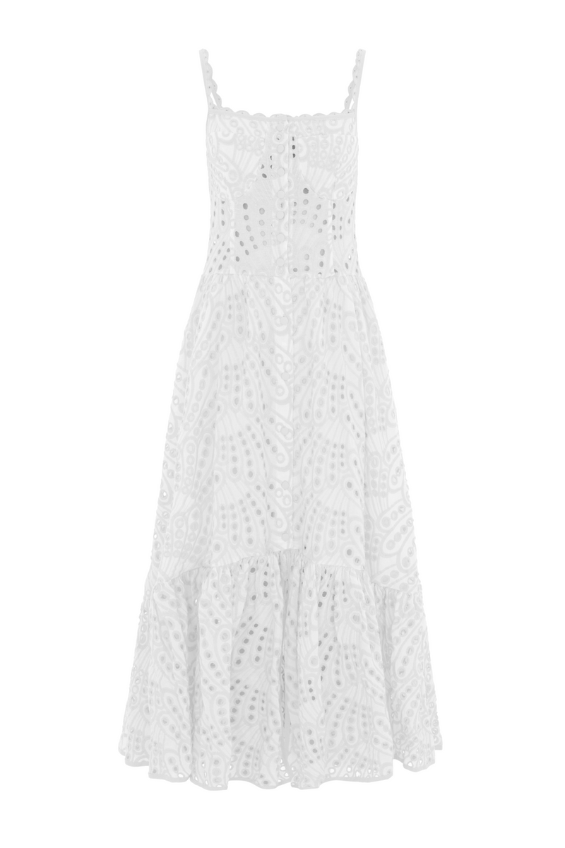 The Cannes Broderie Dress White