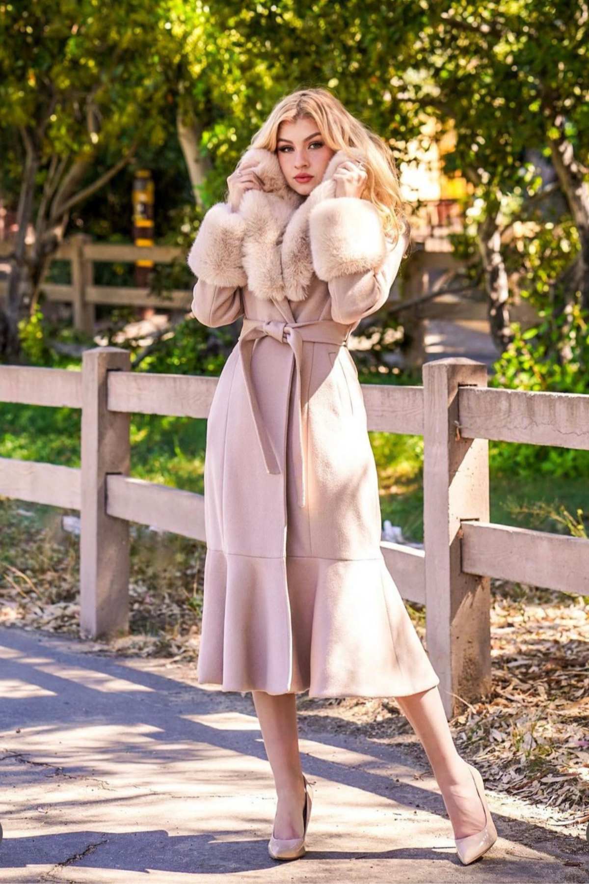 Westminster Cashmere Peplum Coat Beige Hortons England