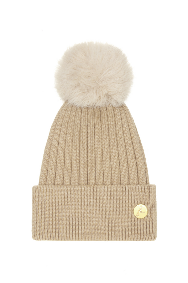 Meribel Cashmere Pom Pom Hat Tan