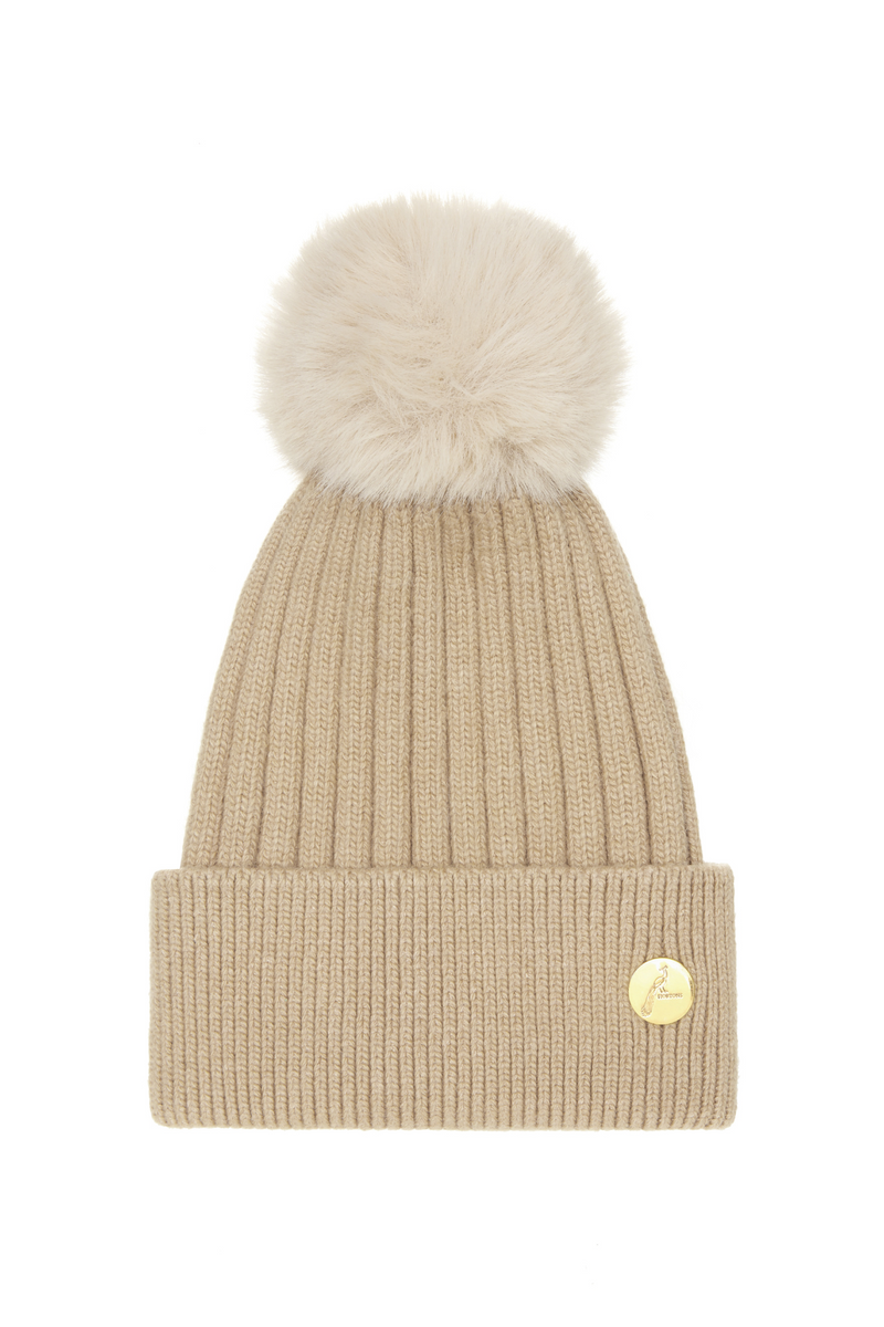 Meribel Cashmere Pom Pom Hat Tan