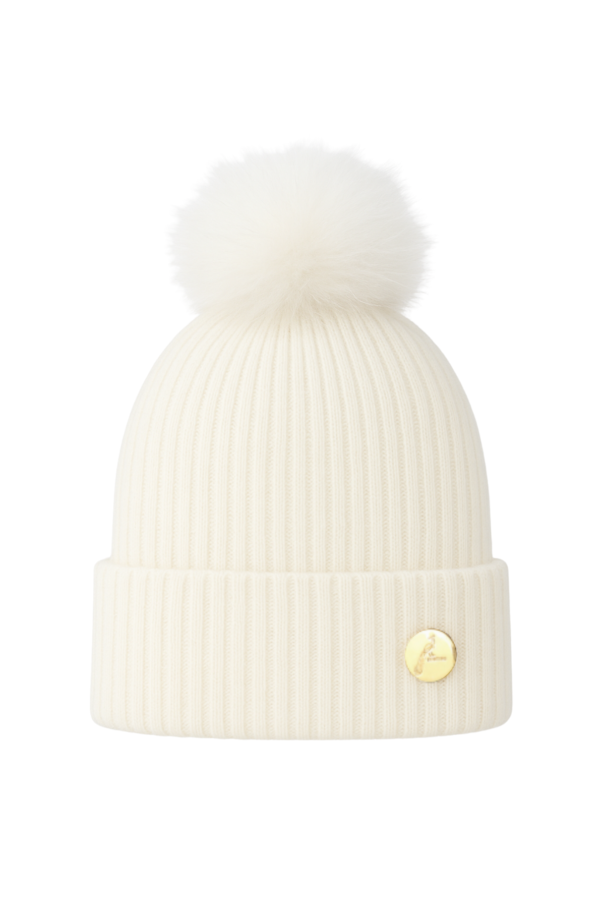 100% Cashmere Cream Fur Pom Pom Hat