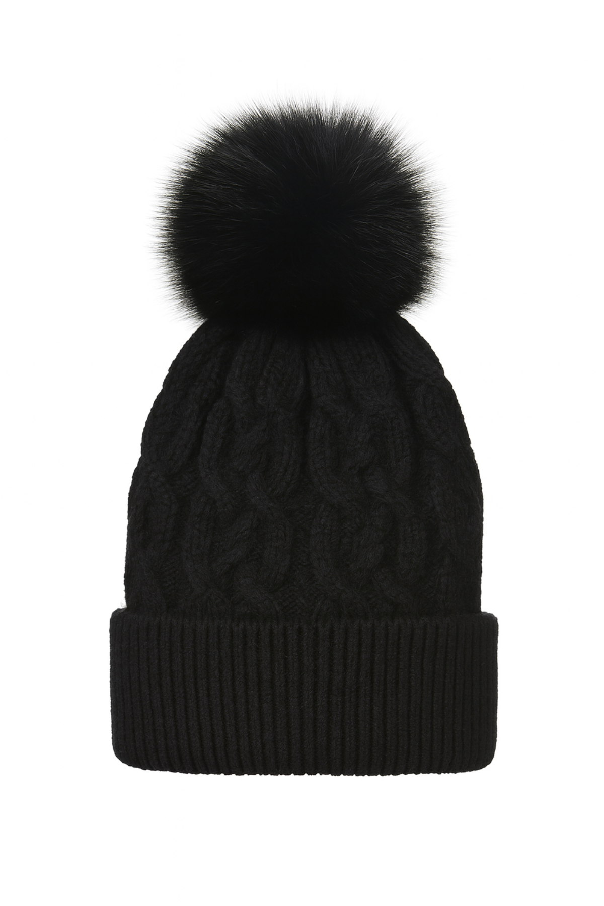 Cable Knit Cashmere Pom Pom Hat Black