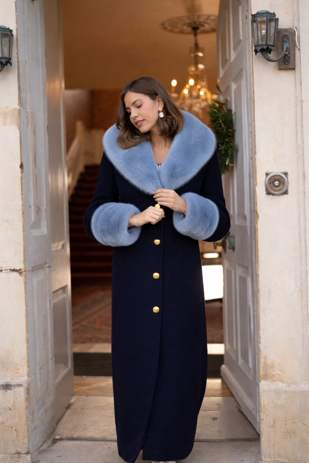 Huntington Cashmere Coat Navy & Blue
