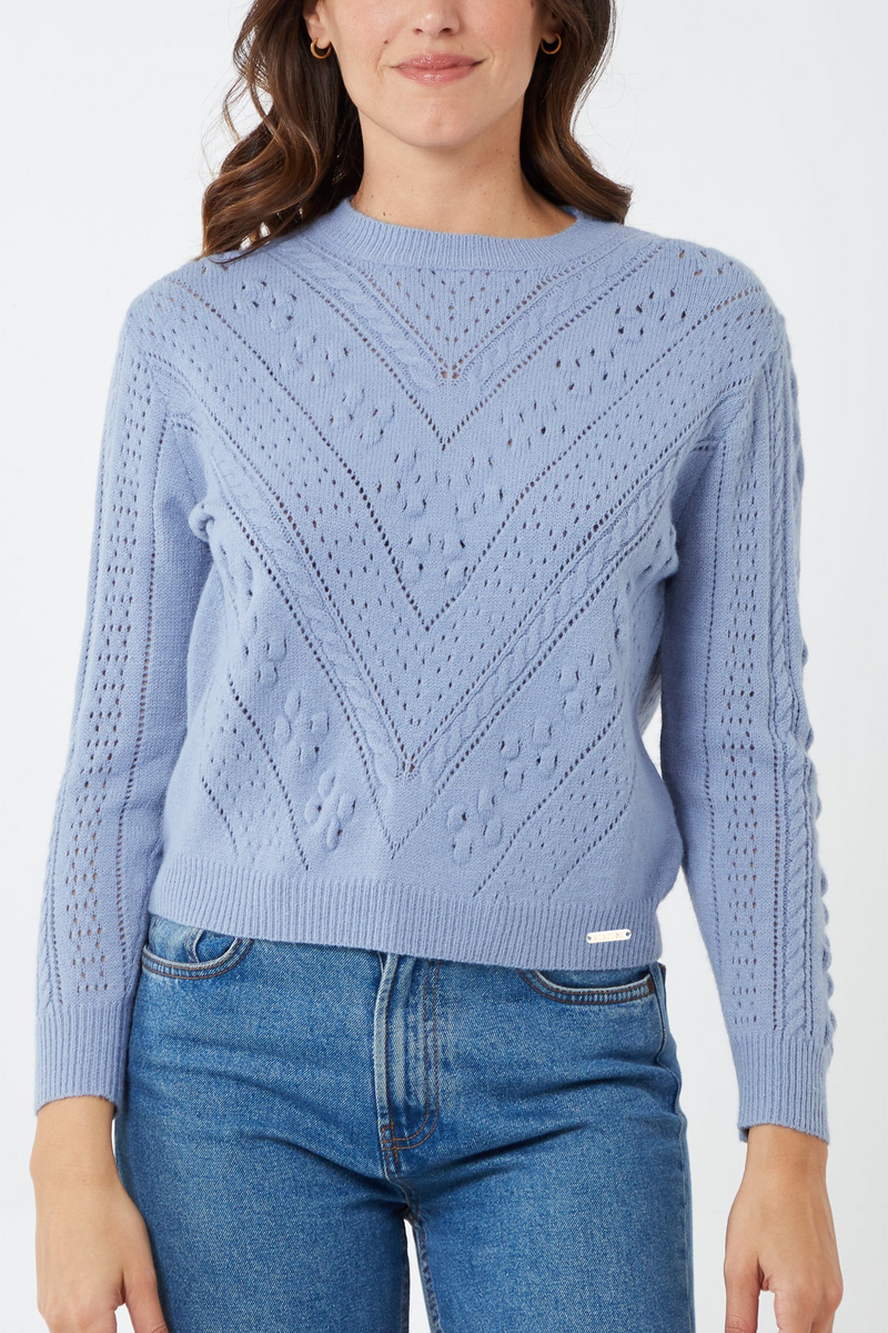 Newquay Pointelle Knit Jumper Powder Blue