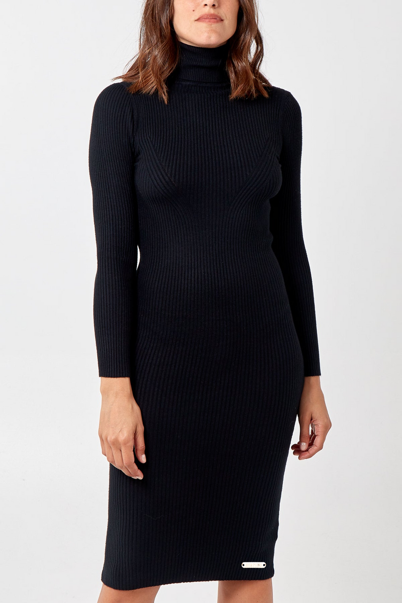 Fairford Ribbed Knit Dress - Black