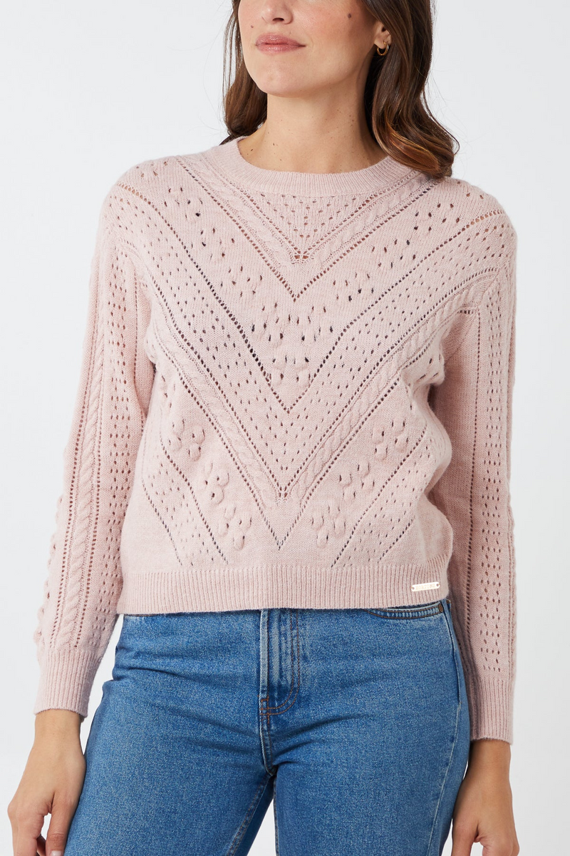 Newquay Pointelle Knit Jumper Dusky Pink