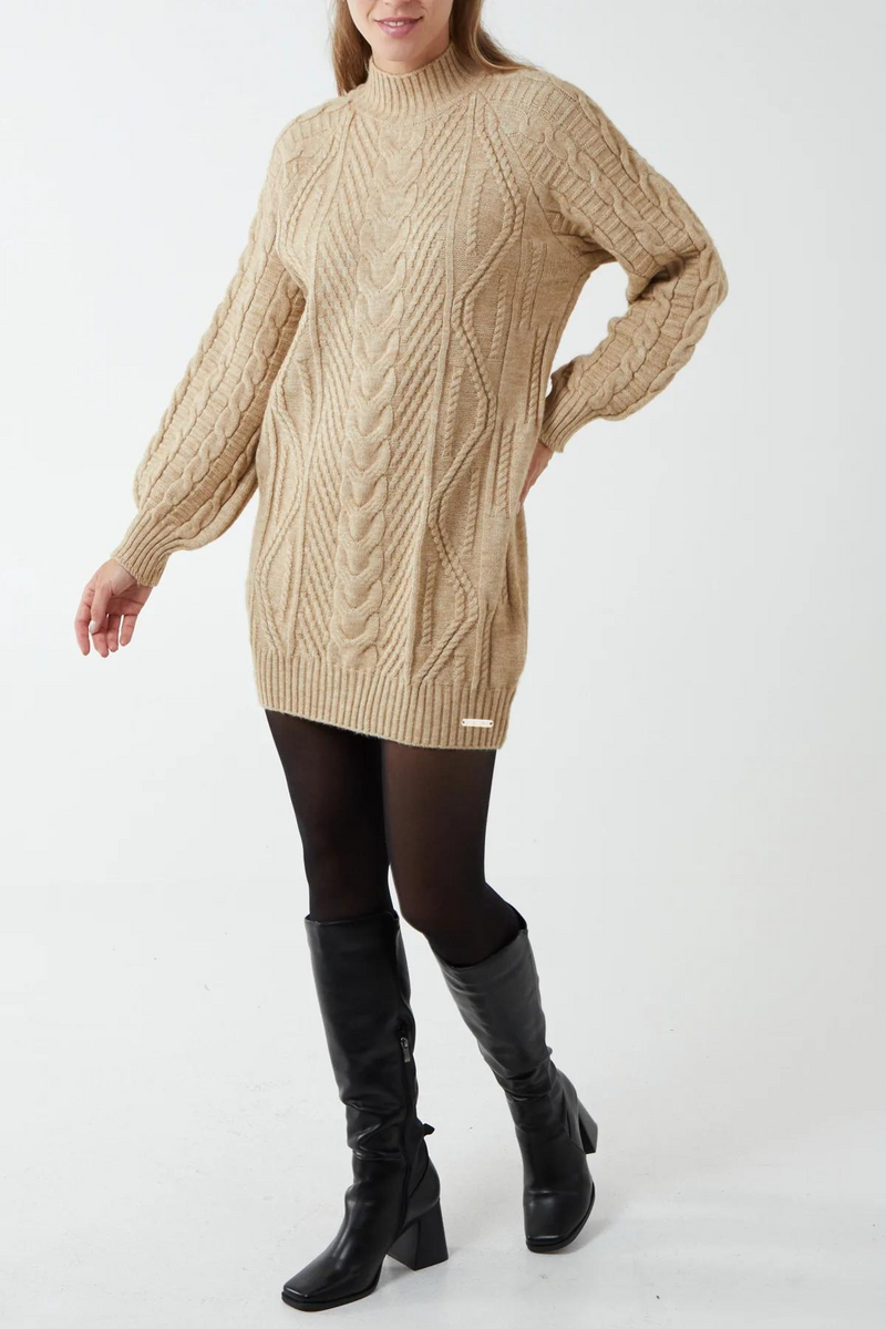 Woodstock Cable Knit Jumper Dress - Camel