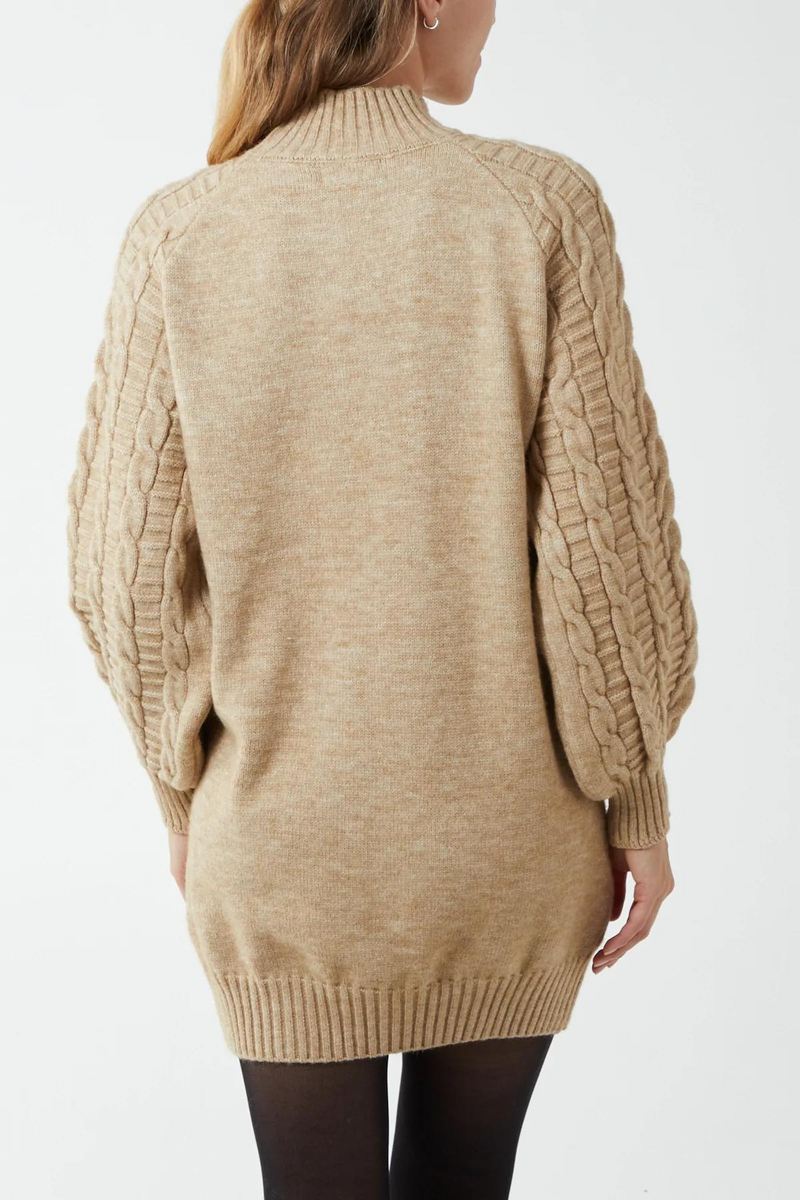 Woodstock Cable Knit Jumper Dress - Camel