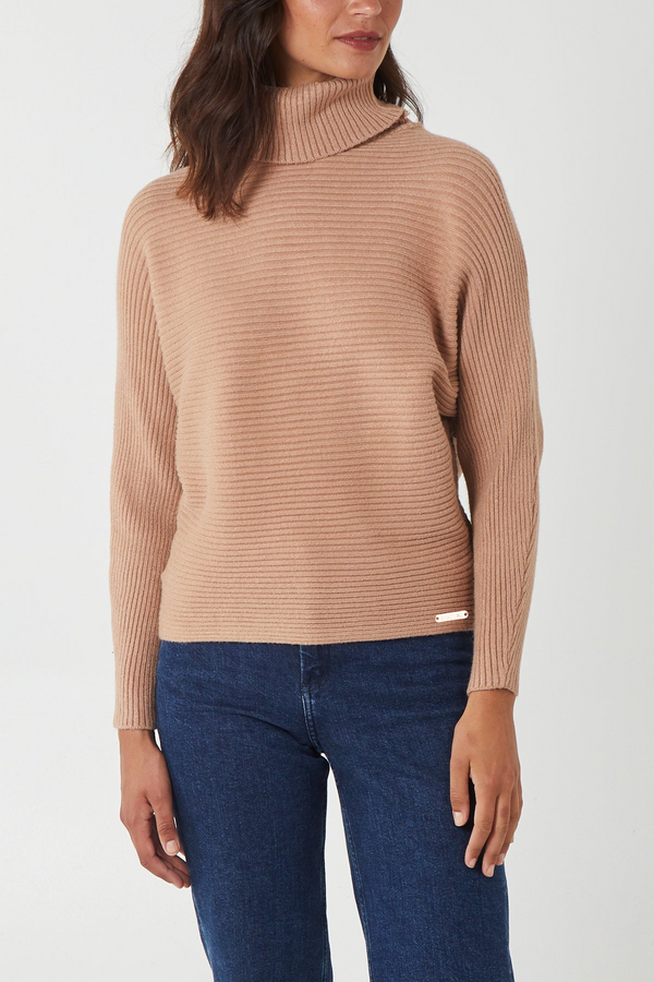 Sudbury Batwing Turtle Neck Jumper Tan