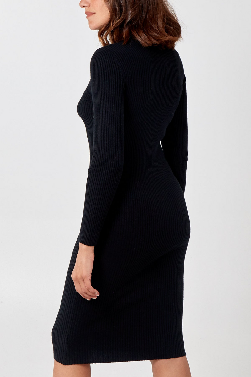 Fairford Ribbed Knit Dress - Black