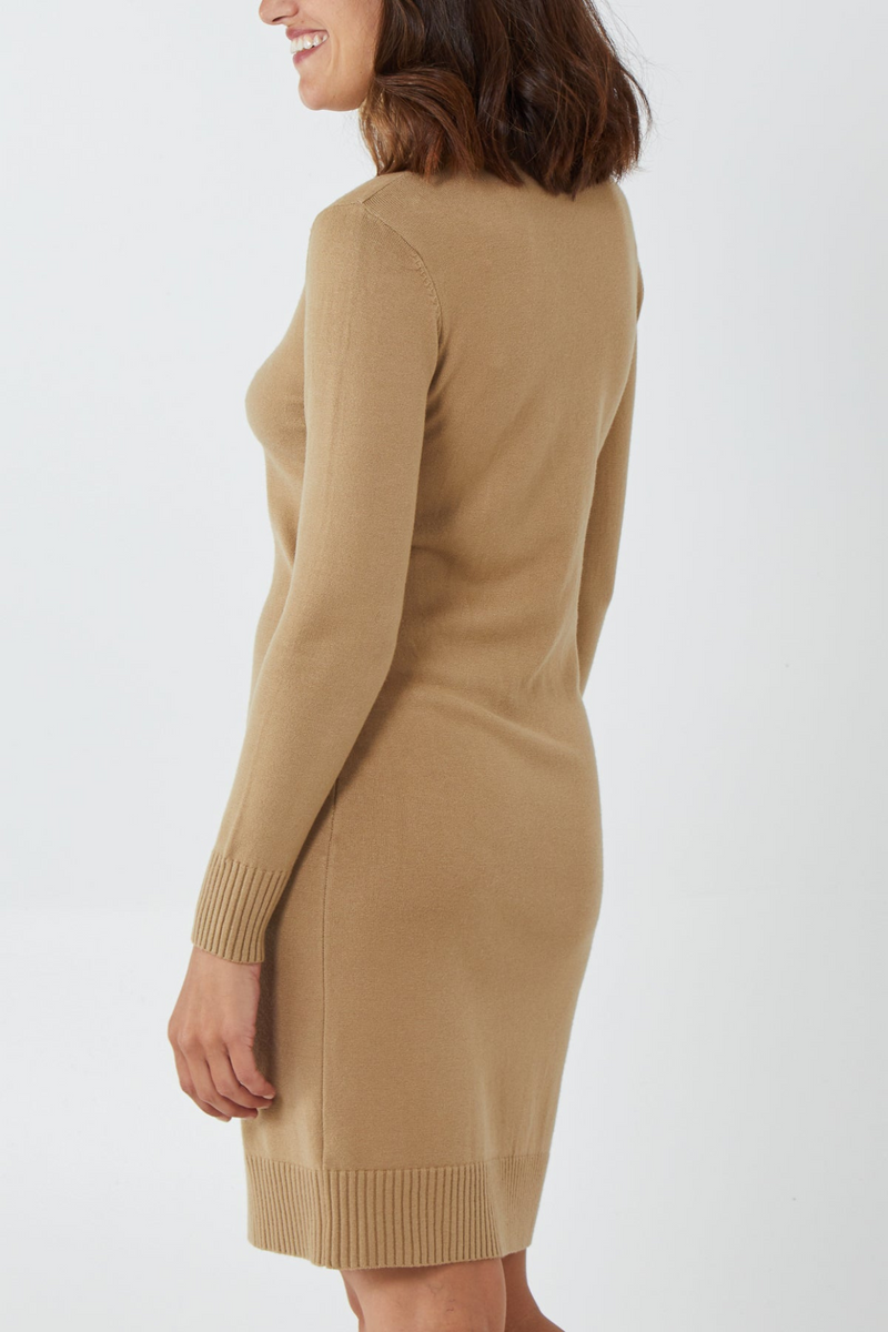 Stirling Roll Neck Knit Dress - Tan