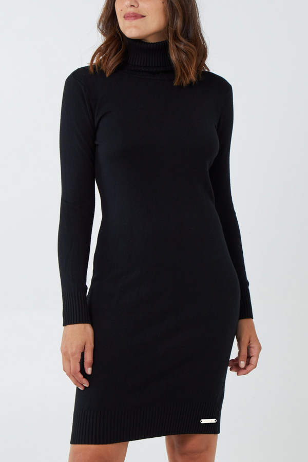 Stirling Roll Neck Knit Dress - Black