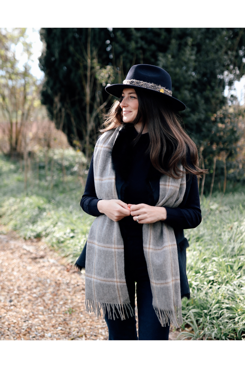 Tartan Wool Scarf Grey