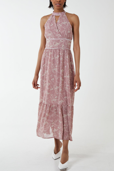Brittany Halterneck Dress - Dusky Pink