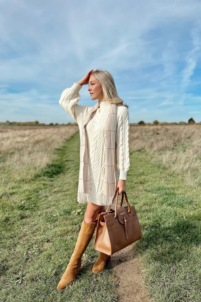 Woodstock Cable Knit Jumper Dress - Cream