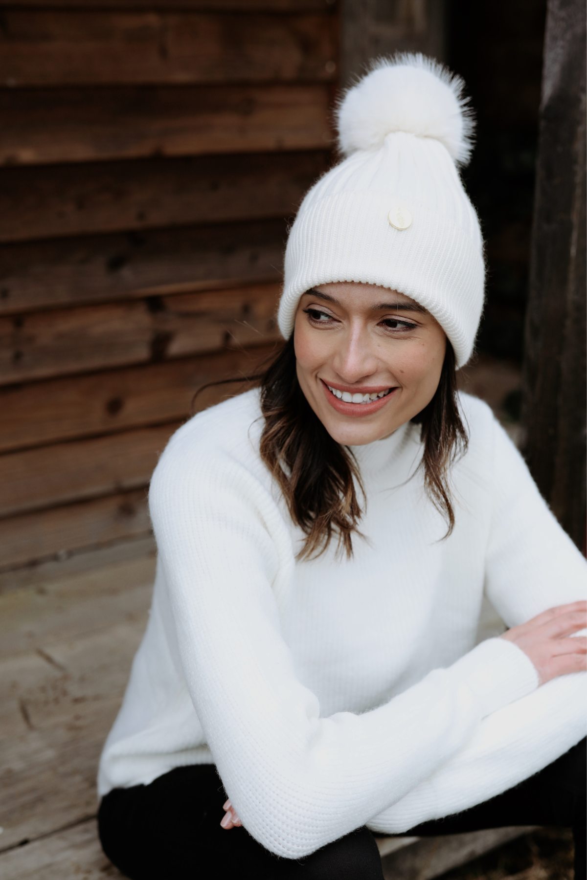 Meribel Cashmere Pom Pom Hat - White