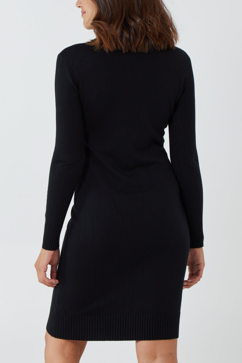 Stirling Roll Neck Knit Dress - Black