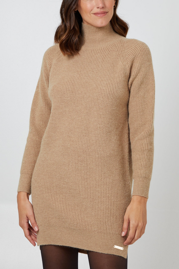 Banbury Turtle Neck Jumper Dress - Tan