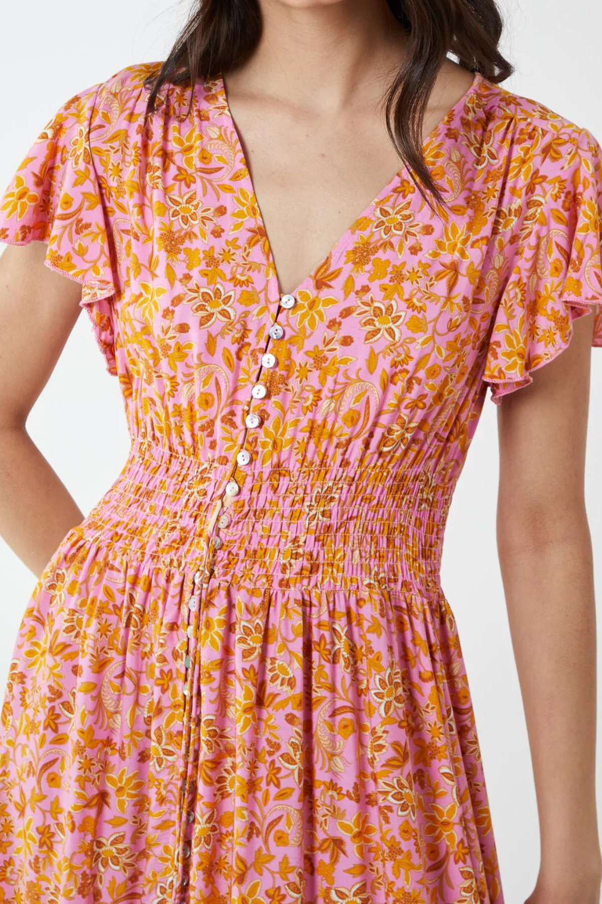 Floral Button Down Dress Pink & Orange