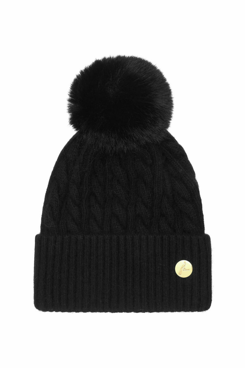 Aspen Cashmere Cable Knit Pom Pom Hat Black