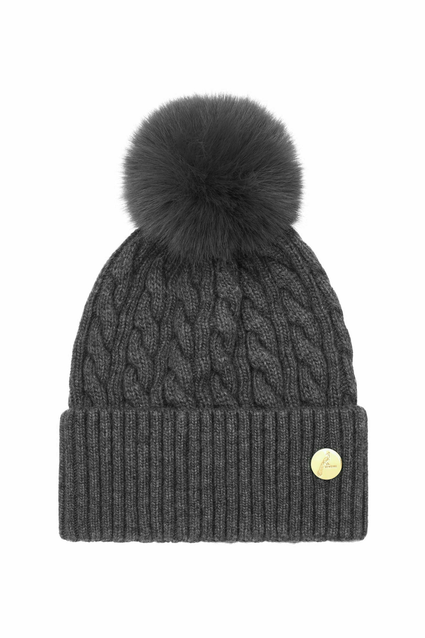 Aspen Cashmere Cable Knit Pom Pom Hat - Charcoal