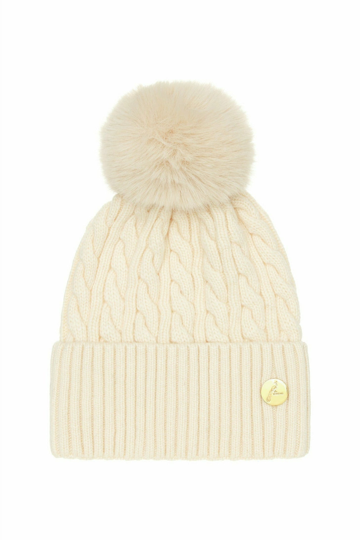 Aspen Cashmere Cable Knit Pom Pom Hat - Cream