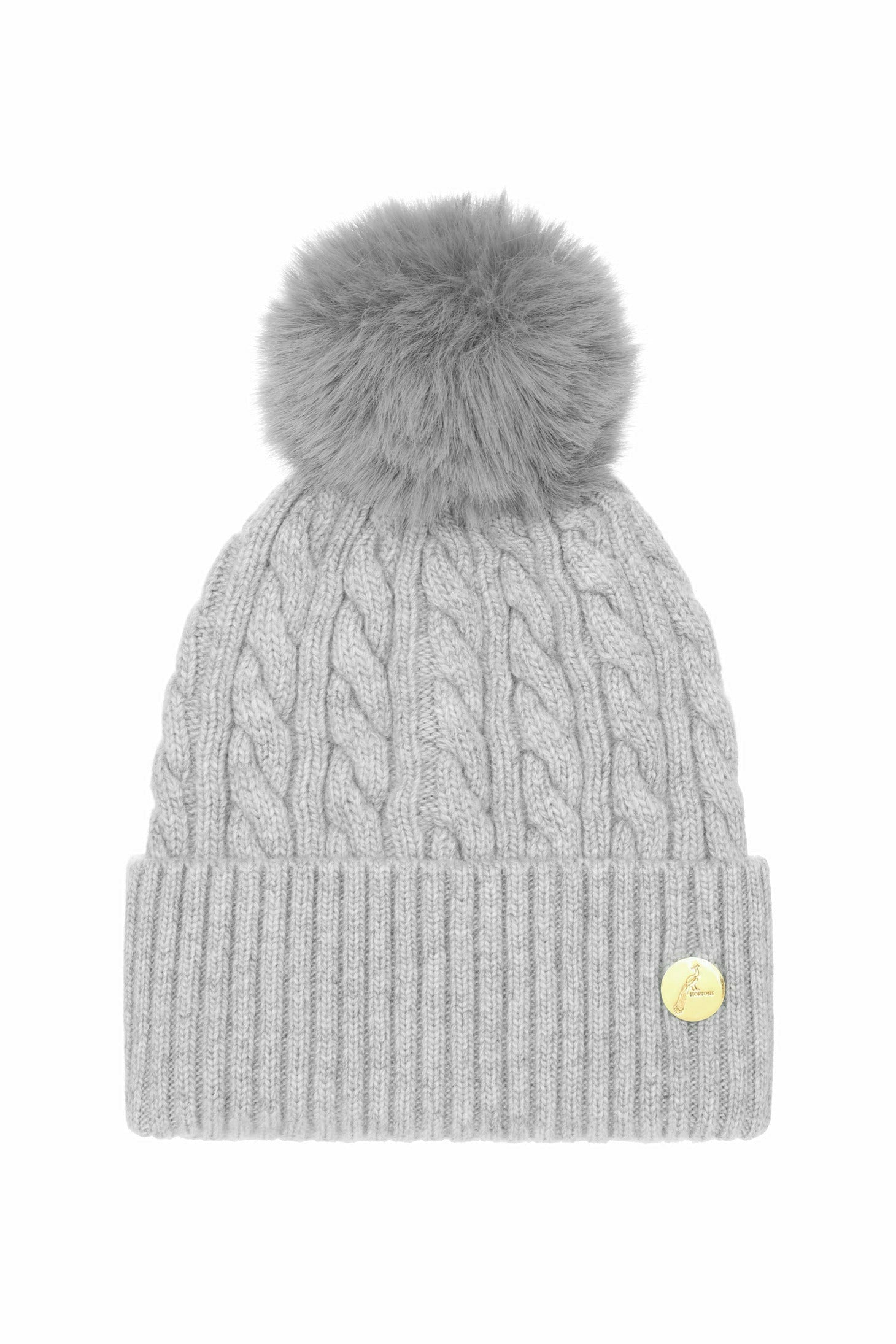 Aspen Cashmere Cable Knit Pom Pom Hat Grey