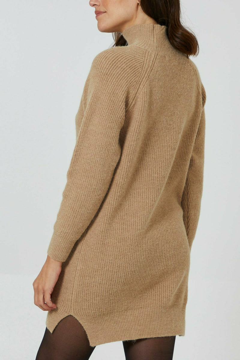 Banbury Turtle Neck Jumper Dress - Tan