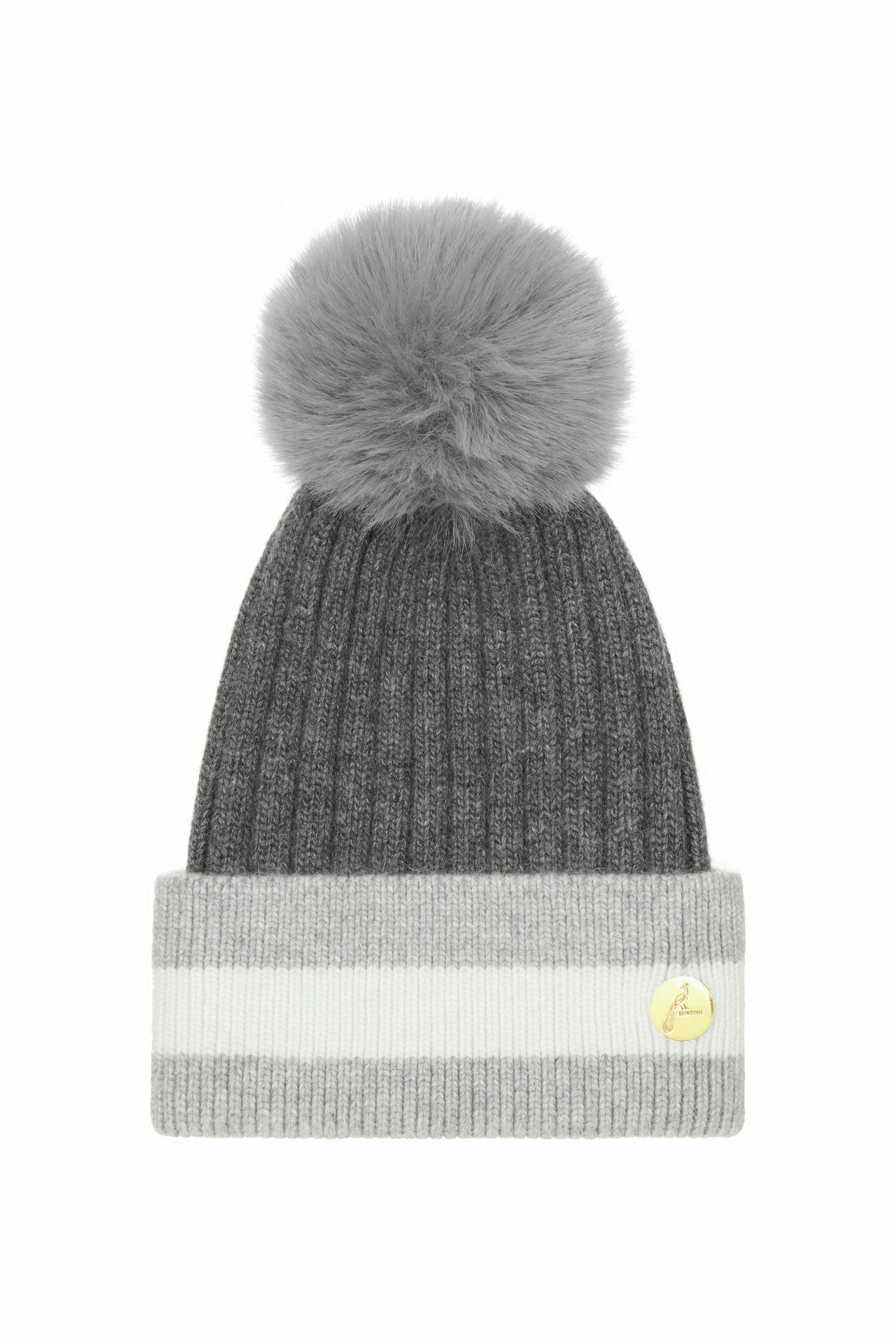 Geneva Cashmere Pom Pom Hat - Charcoal/White