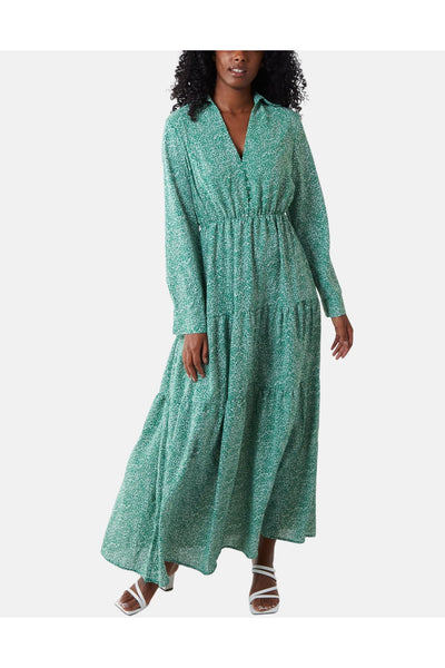 Long Sleeve Tiered Maxi Dress - Green