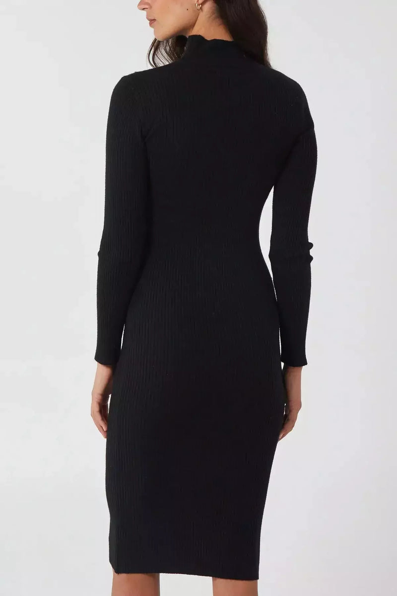 Darlington High Knit Midi Dress - Black