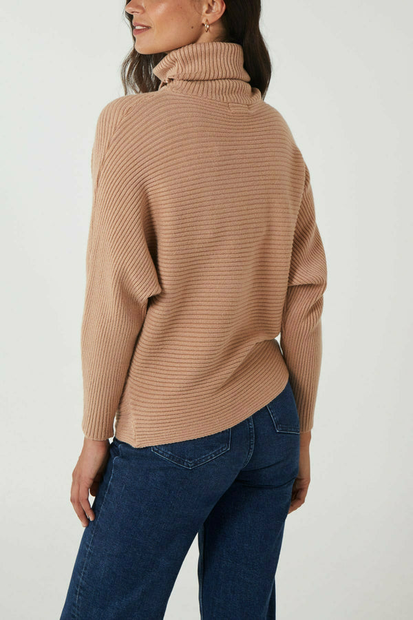 Sudbury Batwing Turtle Neck Jumper Tan