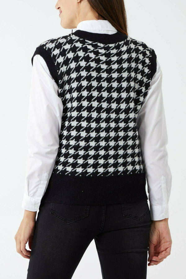 V Knit Houndstooth Vest