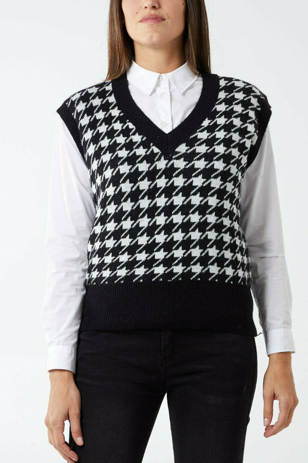 V Knit Houndstooth Vest