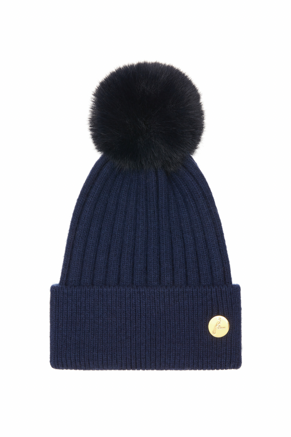 Meribel  Cashmere Pom Pom Hat - Navy/Navy