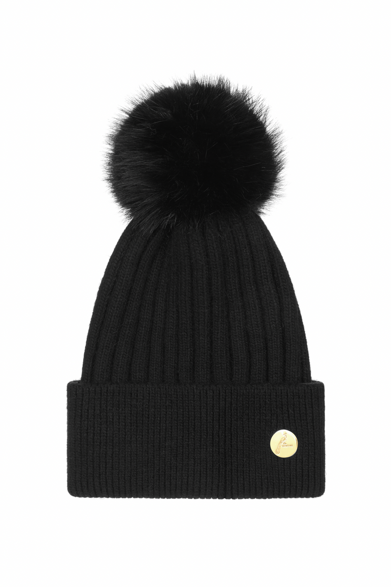 Black pom pom hat online