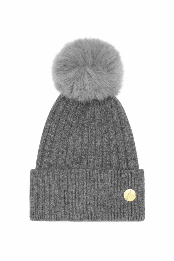 Meribel Cashmere Pom Pom Hat - Charcoal/Grey