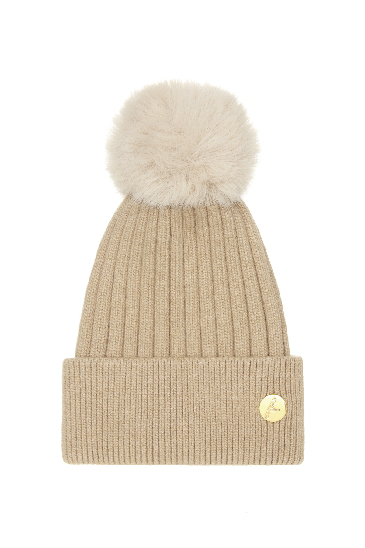 Arundel Cashmere Pom Pom Hat - Tan/Cream