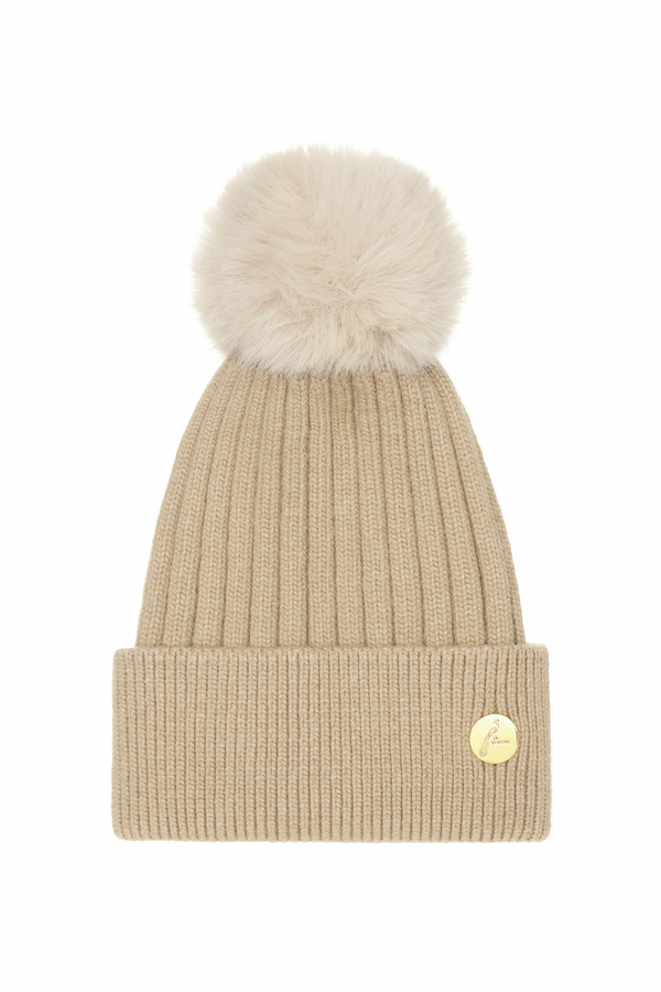 Arundel Cashmere Pom Pom Hat - Tan/Cream