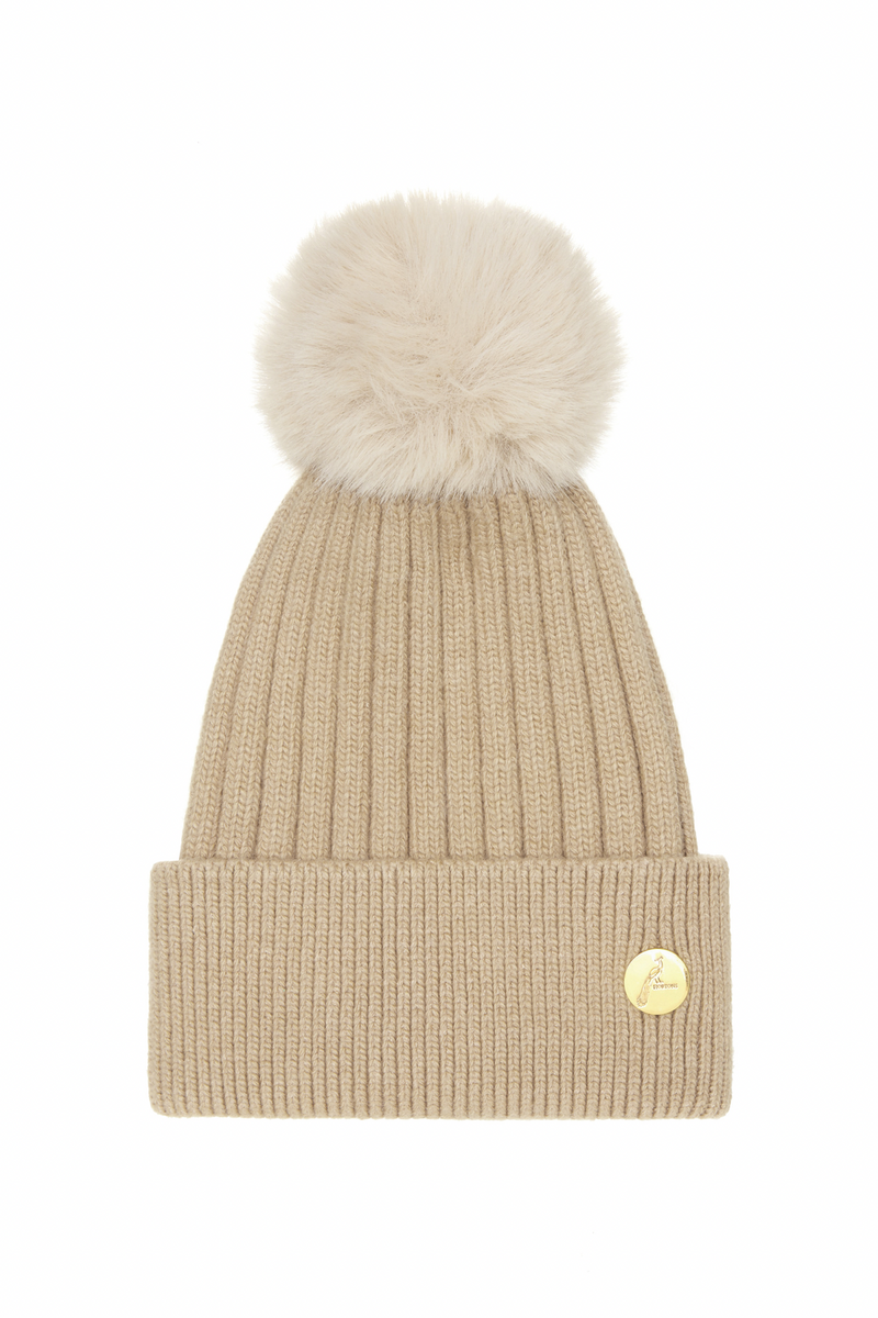 Arundel Cashmere Pom Pom Hat - Tan/Cream