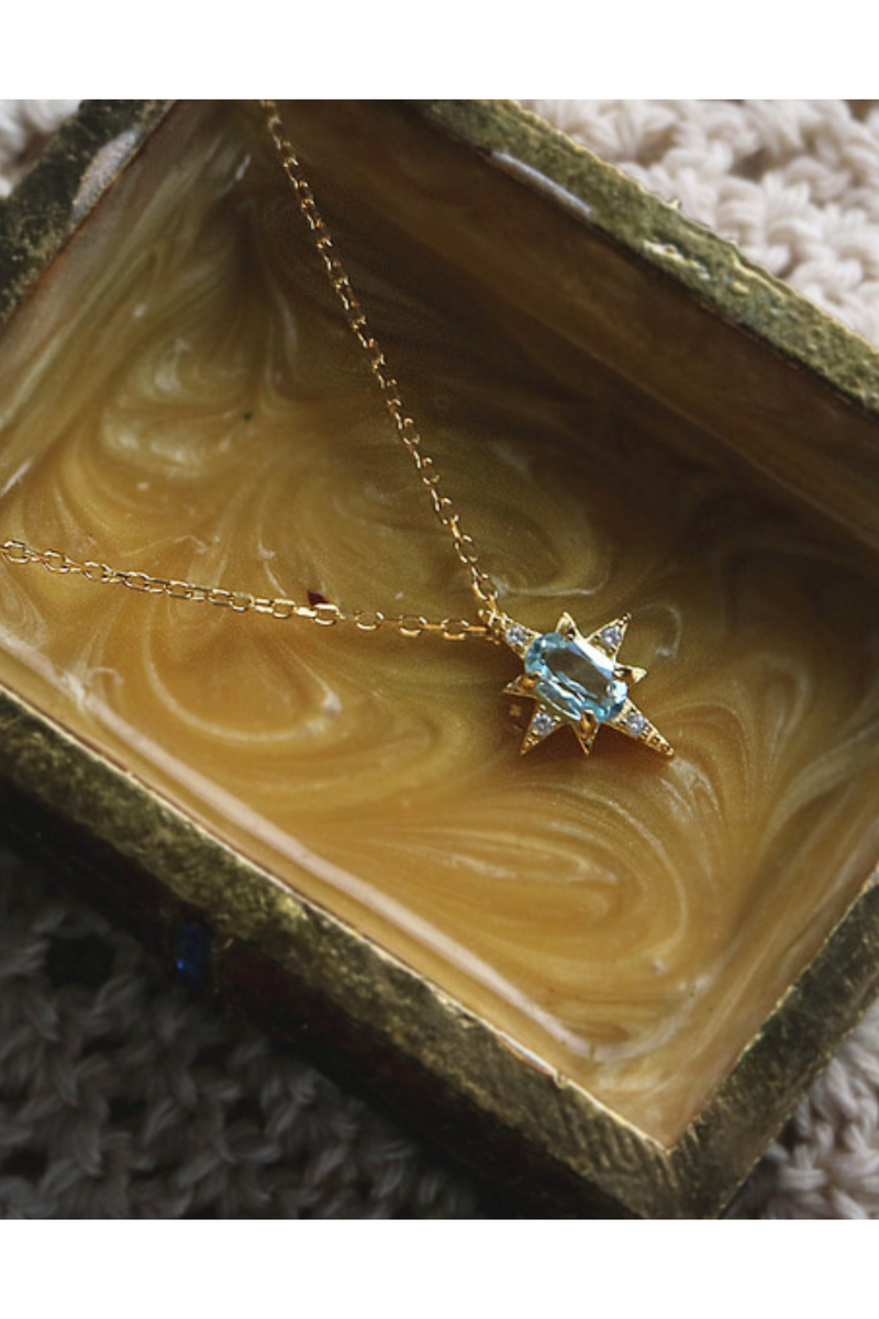 Gold Vermeil Star Necklace - Blue