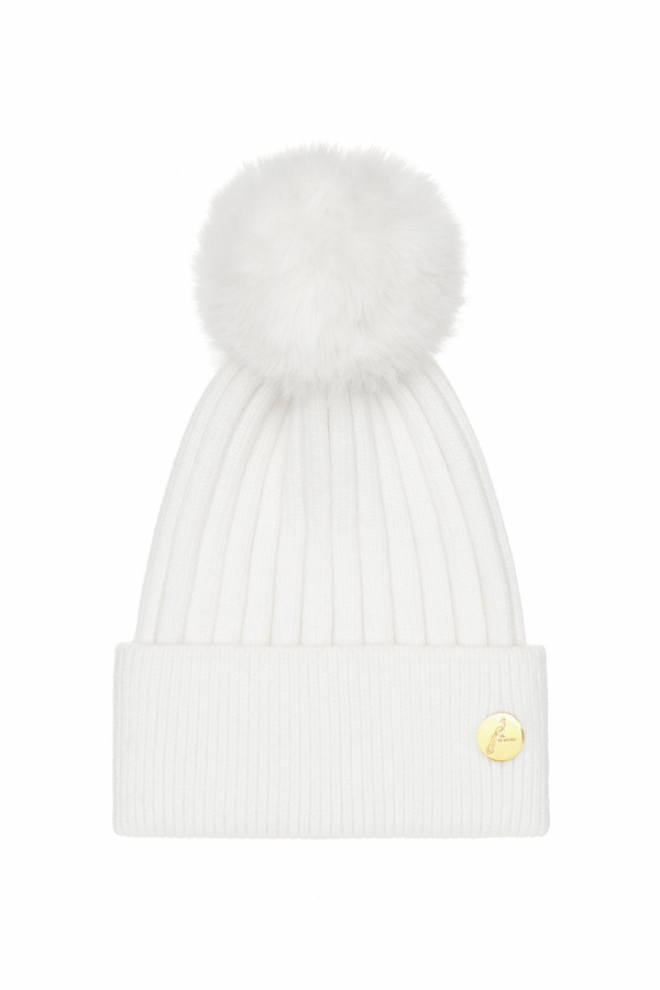 Meribel Cashmere Pom Pom Hat - White/White