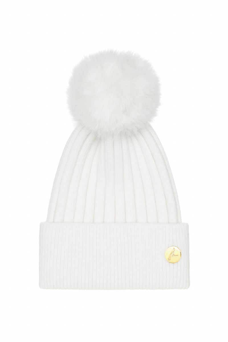 Meribel Cashmere Pom Pom Hat - White/White